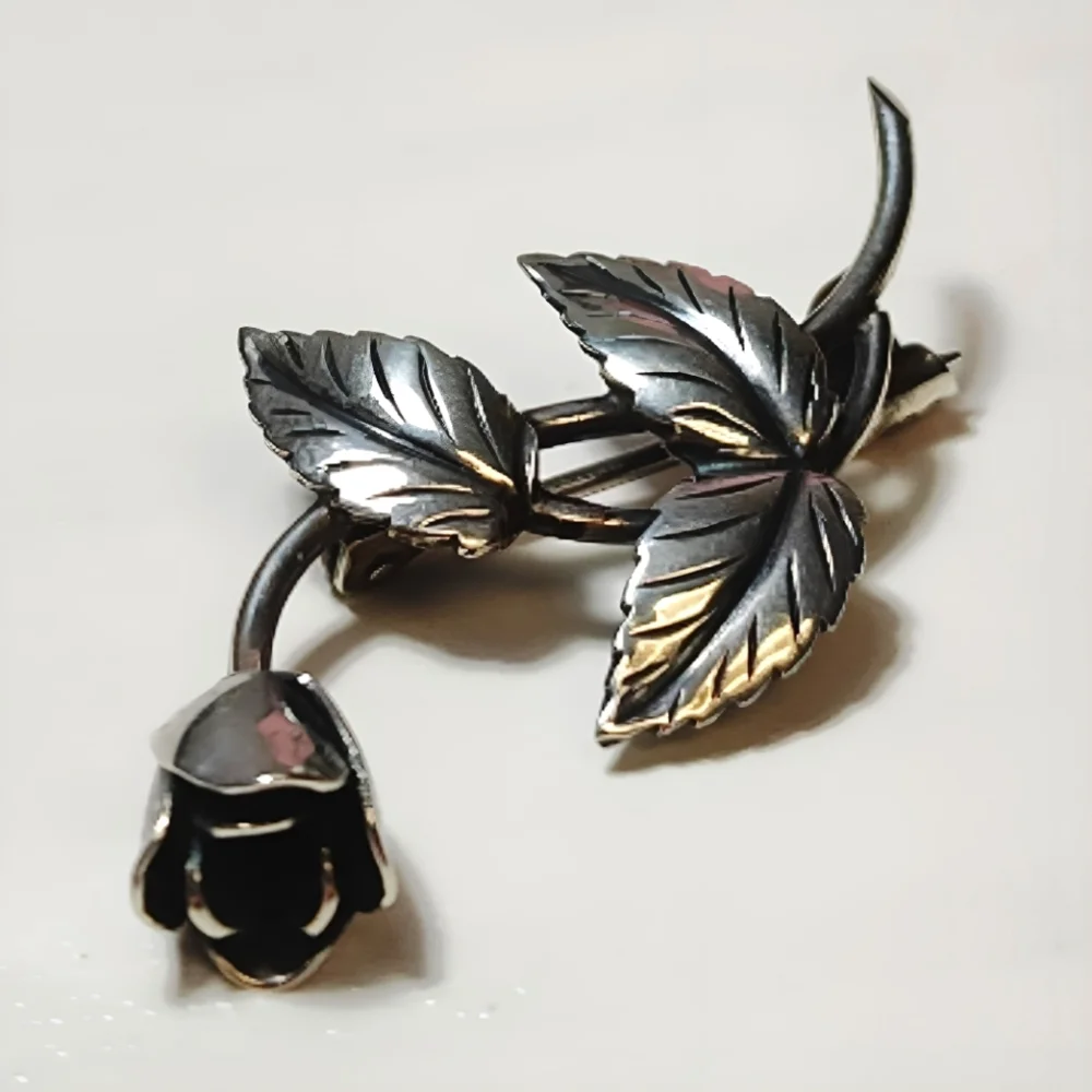 Vintage 1954 Sterling Silver Swedish Designer Tage Linde Rose Brooch Pin - Picture 11 of 11